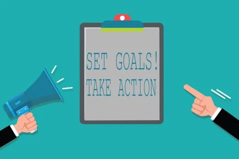 Word writing text Set Goals Take Action. Business concept for Act on a specif Stock Illustration