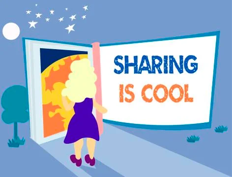 Word writing text Sharing Is Cool. Business concept for giving and getting 스톡 일러스트