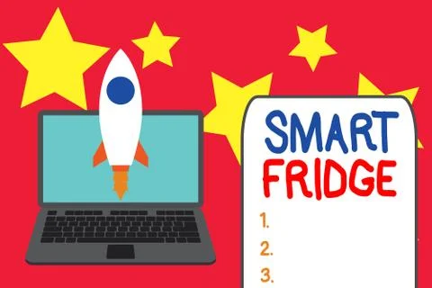 Word writing text Smart Fridge. Business concept for programmed to sense what Stock Illustration