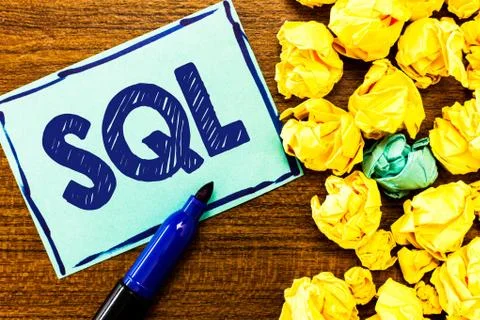 Word writing text Sql. Business concept for A standard computer language for Stock Photos
