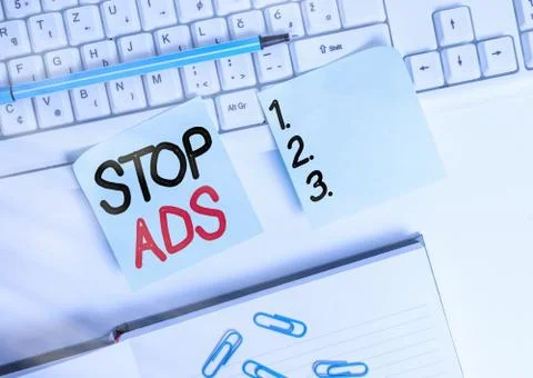 Word writing text Stop Ads. Business concept for program that will remove 스톡 사진