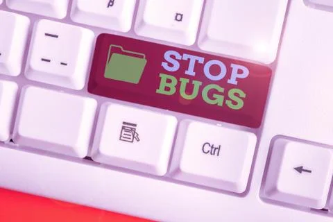 Word writing text Stop Bugs. Business concept for Get rid an insect or similar Foto stock