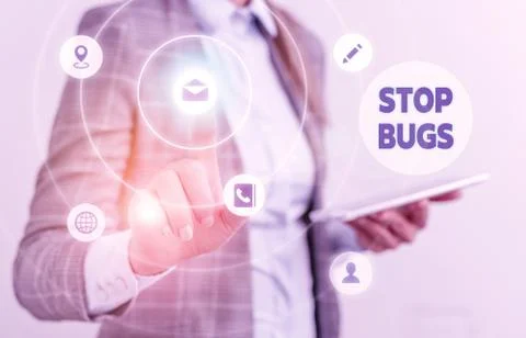 Word writing text Stop Bugs. Business concept for Get rid an insect or similar Stock Photos