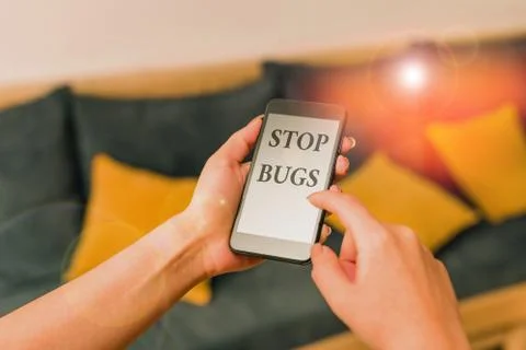 Word writing text Stop Bugs. Business concept for Get rid an insect or similar Stock Photos