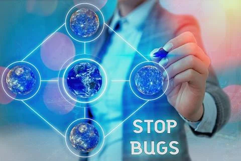 Word writing text Stop Bugs. Business concept for Get rid an insect or similar Stock Photos