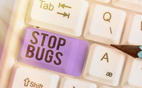 Word writing text Stop Bugs. Business concept for Get rid an insect or similar Foto stock