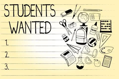 Word writing text Students Wanted. Business concept for list of things wishes or Illustrazione stock