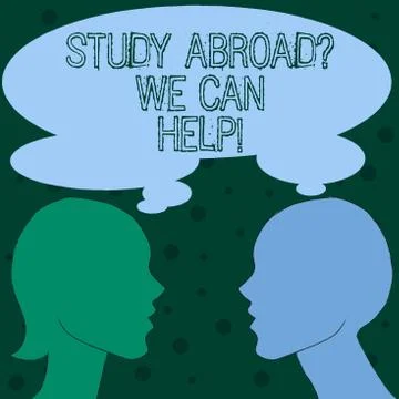 Word writing text Study Abroadquestion We Can Help. Business concept for going Stock Illustration
