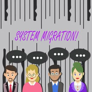 Word writing text System Migration. Business concept for Moving programs to Stock Illustration