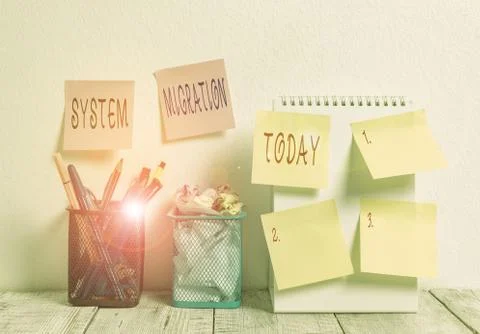 Word writing text System Migration. Business concept for moving from the use of 库存照片