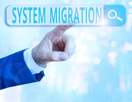 Word writing text System Migration. Business concept for moving from the use of 库存照片