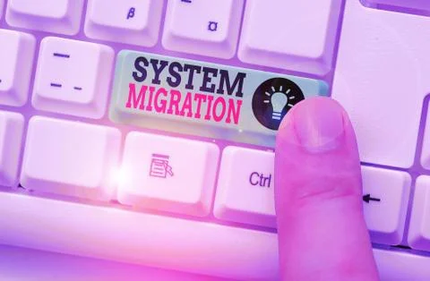 Word writing text System Migration. Business concept for moving from the use of Stock Photos