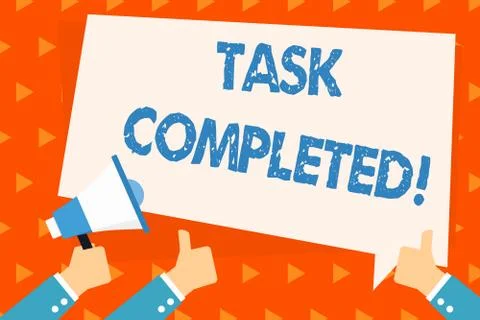 Word writing text Task Completed. Business concept for Finished action or Illustrazione stock