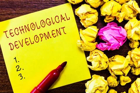 Word writing text Technological Development. Business concept for Invention or Stock Photos