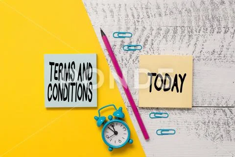 Word writing text Terms And Conditions. Business concept for rules that apply to Stock Photos