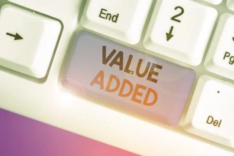 Word writing text Value Added. Business concept for the extra value created over 스톡 사진
