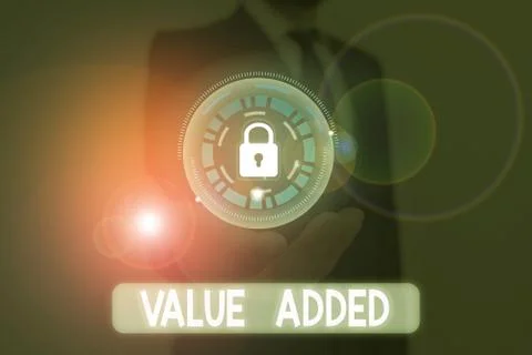 Word writing text Value Added. Business concept for the extra value created over 스톡 사진