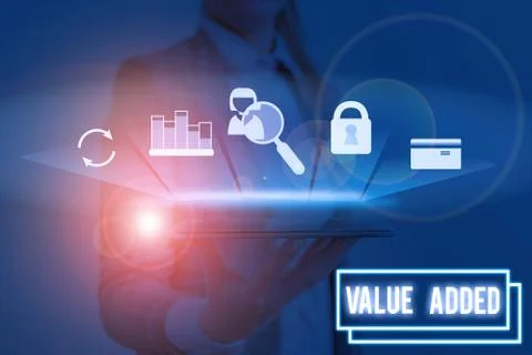 Word writing text Value Added. Business concept for the extra value created over 스톡 사진