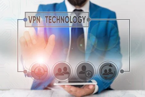 Word writing text Vpn Technology. Business concept for programming that creates Stock Photos
