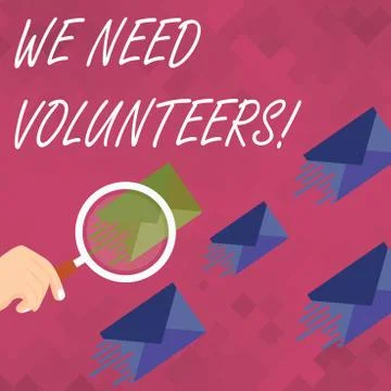 Word writing text We Need Volunteers. Business concept for someone who does work Stock Illustration