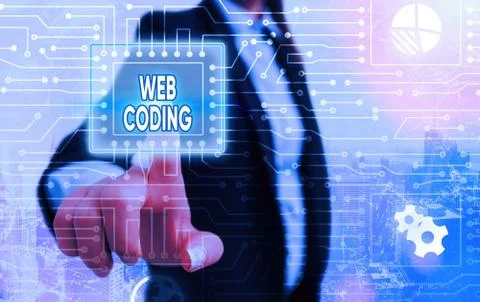 Word writing text Web Coding. Business concept for work involved in developing a Stock Photos