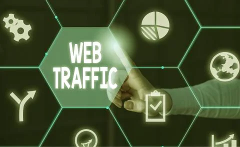 Word writing text Web Traffic. Business concept for Amount of data sent and Stock Photos