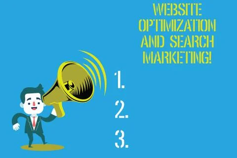 Word writing text Website Optimization And Search Marketing. Business concept Illustrazione stock