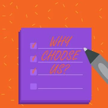 Word writing text Why Choose Usquestion. Business concept for Reasons to select Ilustração Stock