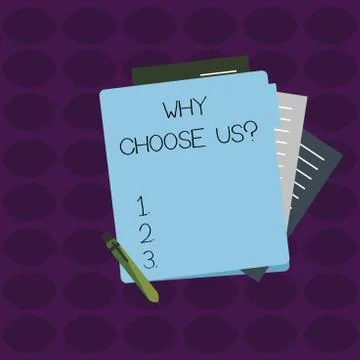 Word writing text Why Choose Us Question. Business concept for list of Ilustração Stock