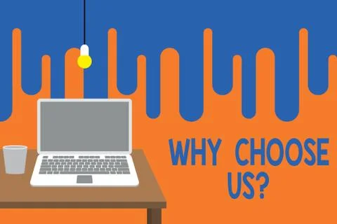 Word writing text Why Choose Us Question. Business concept for Reasons for Ilustração Stock