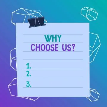 Word writing text Why Choose Us Question. Business concept for list of Ilustração Stock