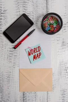 Word writing text World Map. Business concept for a diagrammatic representation 스톡 사진