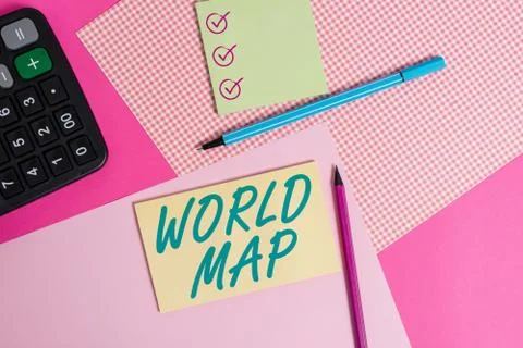 Word writing text World Map. Business concept for a diagrammatic representation 스톡 사진