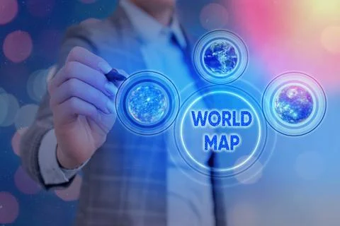 Word writing text World Map. Business concept for a diagrammatic representation Stock Photos