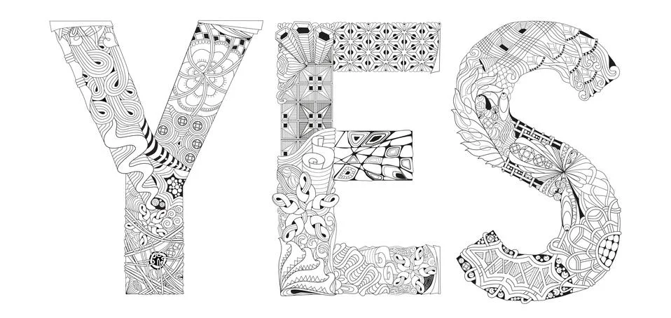 Word yes for coloring. Vector decorative zentangle object Stockillustratie