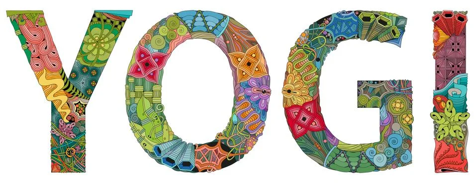 Word YOGI. Vector zentangle object for decoration Ilustração Stock