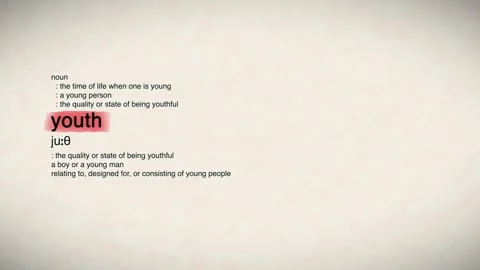 The Word youth in a Dictionary Animation Stock Footage 302032731