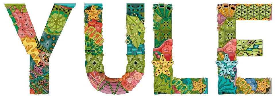 Word YULE. Vector zentangle object for decoration Stock Illustration