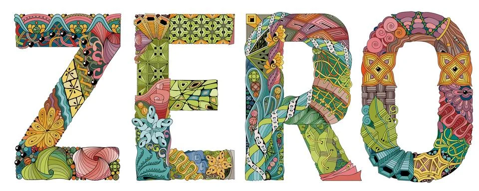 Word ZERO. Vector decorative zentangle object Иллюстрация