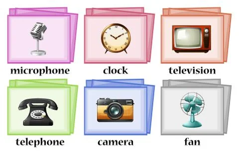Wordcards for many vintage objects Ilustração Stock