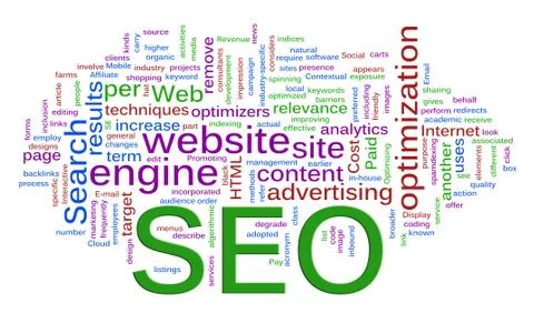 Wordcloud of seo - search engine optimization Stock Illustration