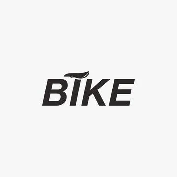 Wordmark of BIKE logo vector template with bicycle saddle seatpost Stock Illustration