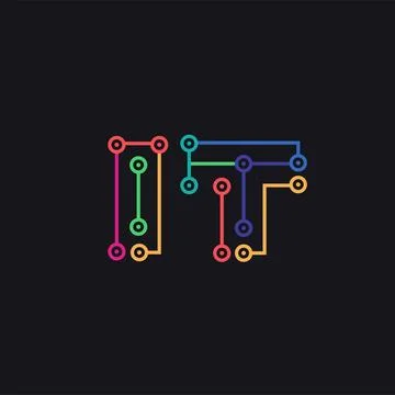 Wordmark monogram Letter IT technology circuit logo icon vector template Illustrazione stock