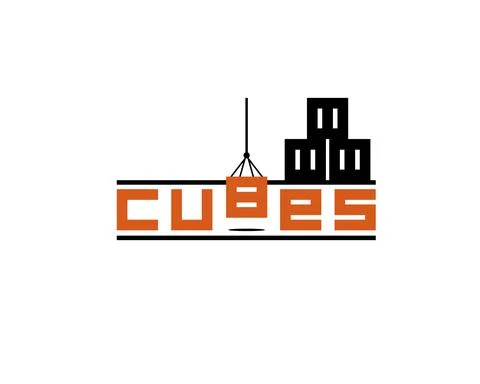 Wordmark typography of cubes container box lifted and stacked above Stock Illustration