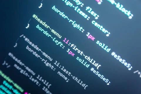 Wordpress theme code close up. Laptop screen with CSS code Stock Photos