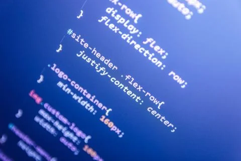 Wordpress theme code close up. Laptop screen with CSS code Stock Photos