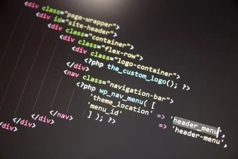 Wordpress theme code close up Foto stock
