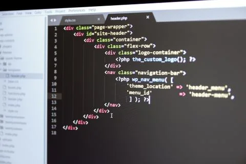 Wordpress theme PHP code close up Foto stock