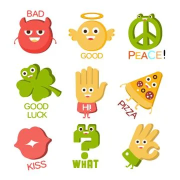 Words And Corresponding Illustrations, Cartoon Character Objects With Eyes Stock Illustration