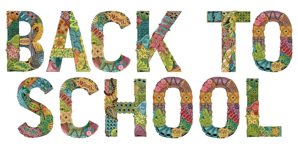 Words back to school. Vector decorative zentangle object Stock Illustration